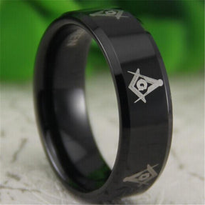 Master Mason Blue Lodge Ring - Reverse Comfort Fit Tungsten Personalizable