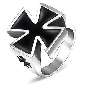 Knights Templar Commandery Ring - 25mm Stainless Steel Black Cross