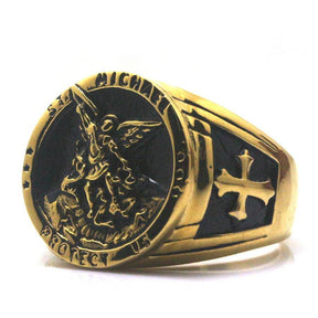 Knights Templar Commandery Ring - St. Michael Protect Us (Gold and Silver)