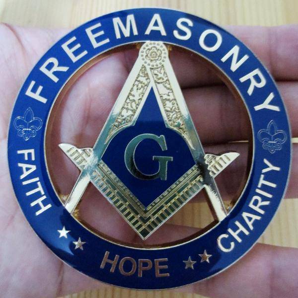 Master Mason Blue Lodge Car Emblem - FAITH HOPE CHARITY Blue Medallion