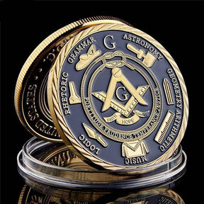 Master Mason Blue Lodge Coin - 14K Gold Plated A Brotherhood of Man Under the Fatherhood of God