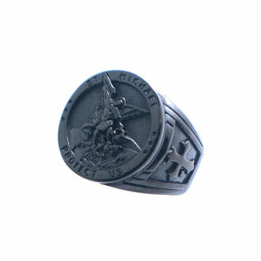 Knights Templar Commandery Ring - St. Michael Protect Us Black