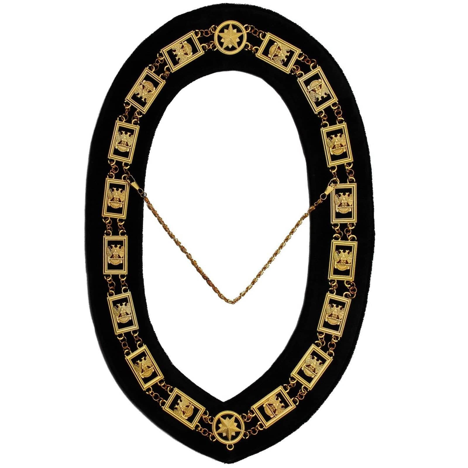 32nd Degree Scottish Rite Chain Collar - Gold Plated on Black Velvet