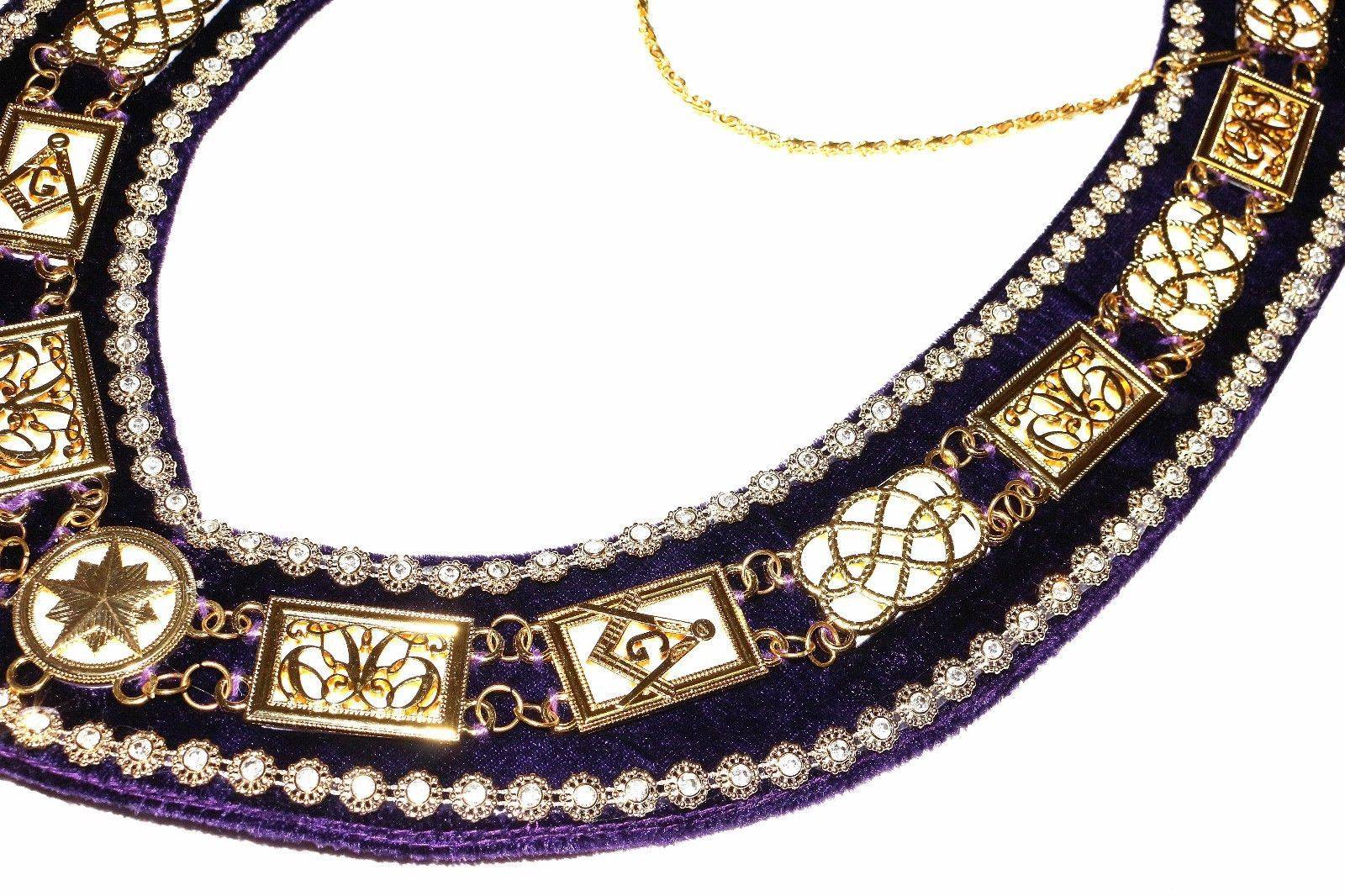 Grand Officers Blue Lodge Chain Collar - Gold Plated with Purple Velvet