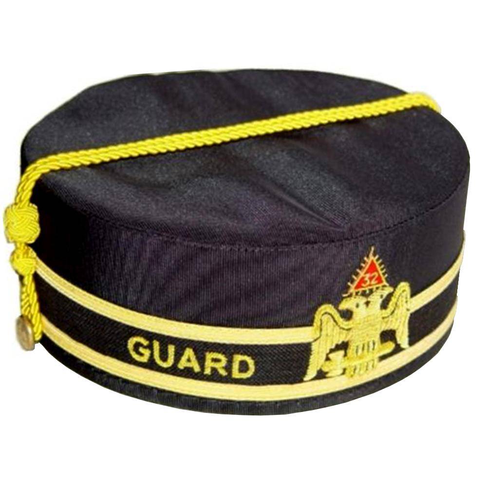 32nd Degree Scottish Rite Crown Cap - Black Hand Embroidery with Gold Cap Cord