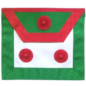 Scottish Master of St. Andrew Apron - White, Green & Red Moire - Bricks Masons