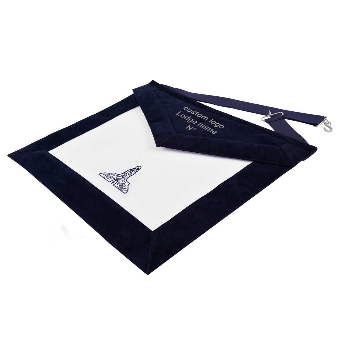 Senior Warden Blue Lodge Officer Apron -  Navy Velvet With Silver Embroidery Thread - Bricks Masons