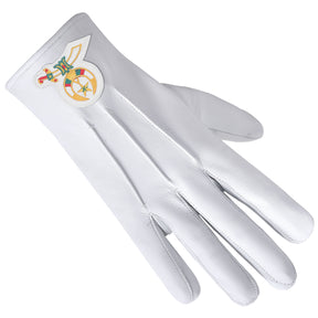 Shriners Glove - White Leather With Gold Emblem - Bricks Masons