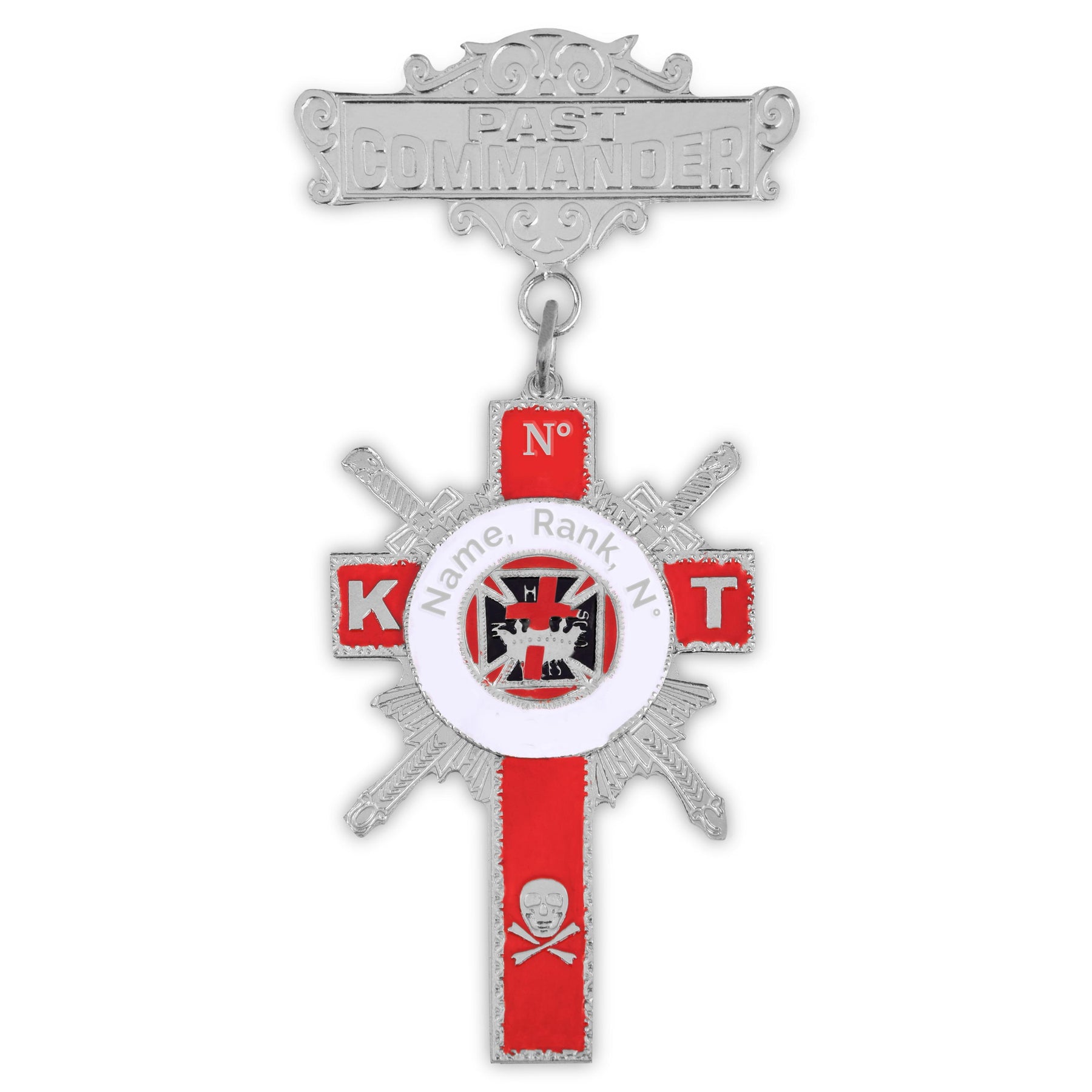 Past Commander Knights Templar Commandery Breast Jewel - Silver & Red Plating - Bricks Masons