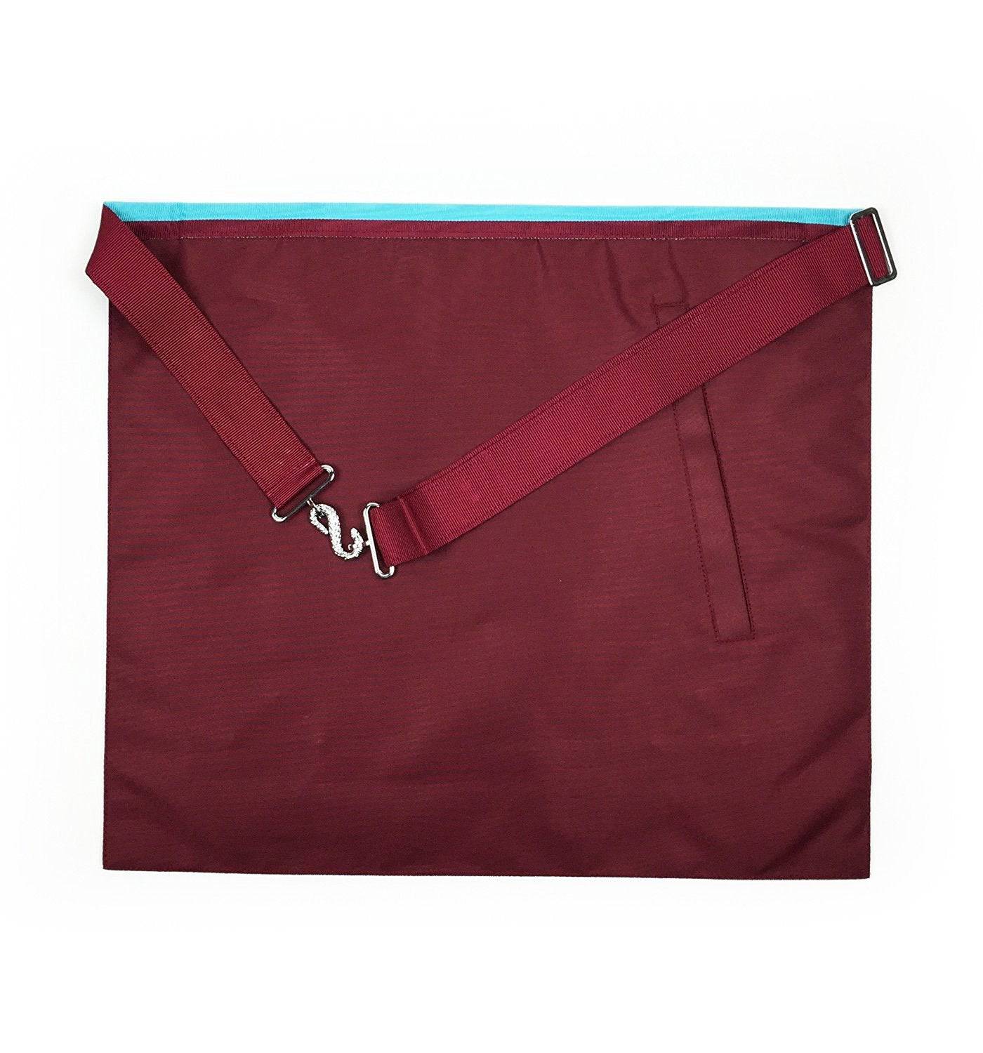 Worshipful Master Mark English Regulation Apron - Sky Blue & Maroon Moire - Bricks Masons