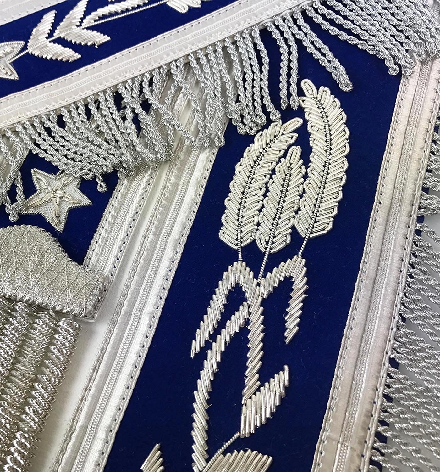 Past Master Blue Lodge Apron - White & Blue Hand Embroidery - Bricks Masons