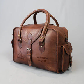 33rd Degree Scottish Rite Travel Bag - Vintage Brown Leather - Bricks Masons