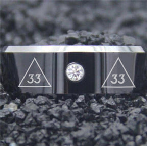 33rd Degree Scottish Rite Ring - Black Silver Bevel With CZ Stone - Bricks Masons