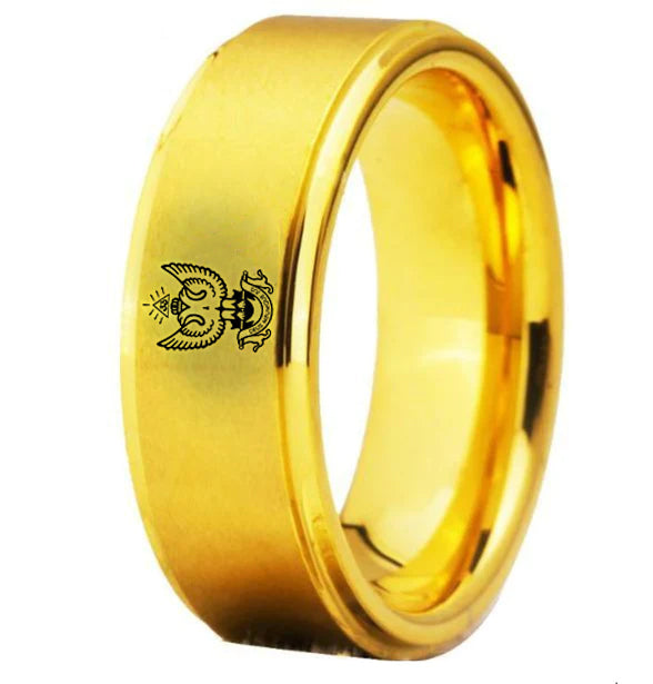 33rd Degree Scottish Rite Ring - Wings Up Gold Tungsten - Bricks Masons