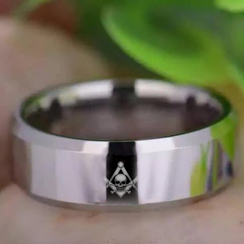 Widows Sons Ring - Silver Beveled Tungsten - Bricks Masons