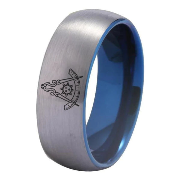 Past Master Blue Lodge California Regulation Ring - Silver With Blue Tungsten - Bricks Masons