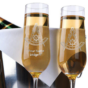 Past Master Blue Lodge California Regulation Champagne Flute - 2 Pieces Set - Bricks Masons