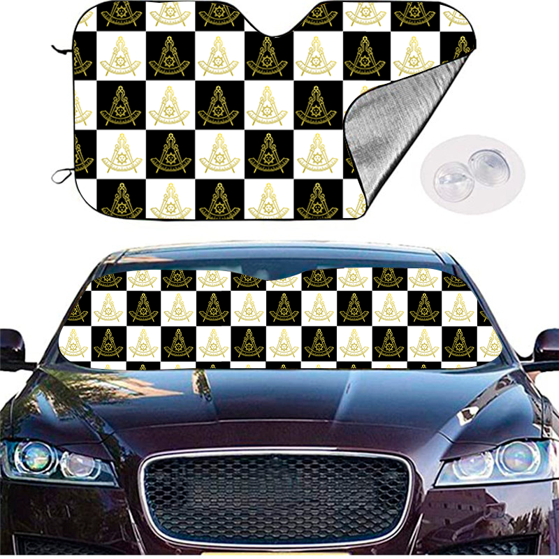 Past Master Blue Lodge California Regulation Windshield Cover - (Gold/White) - Bricks Masons