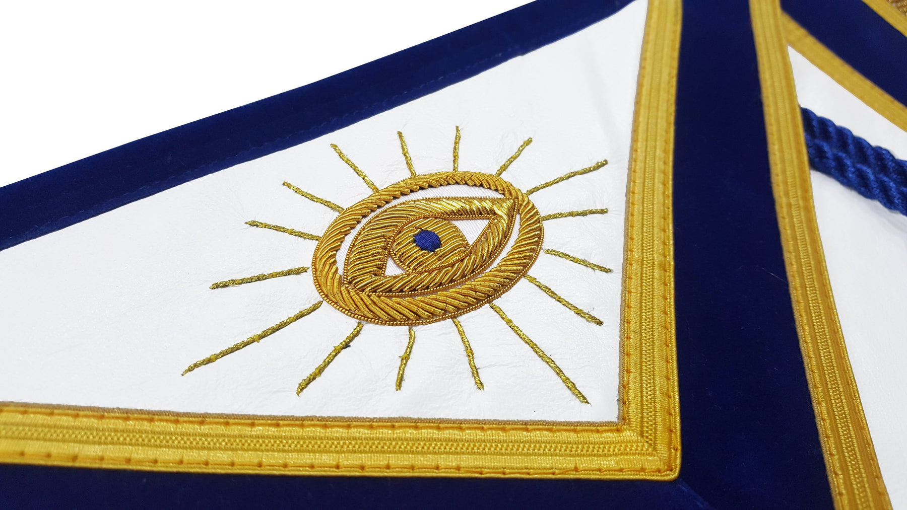 Past Master Blue Lodge Apron - Royal Blue Velvet With Cords & Fringe - Bricks Masons