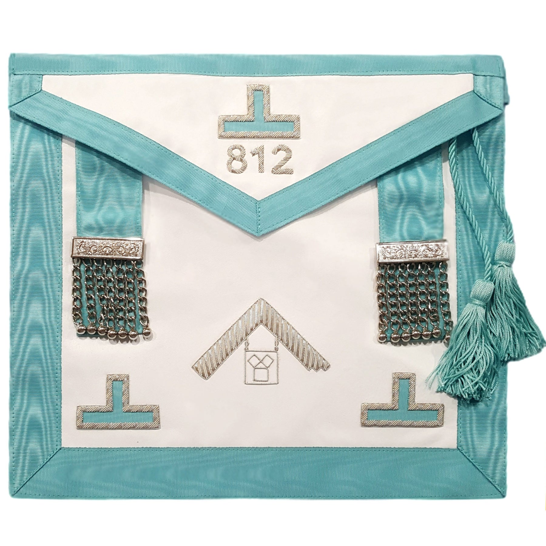 Past Master Blue Lodge Pennsylvania Regulation Apron - Sky Blue Hand Embroidery - Bricks Masons