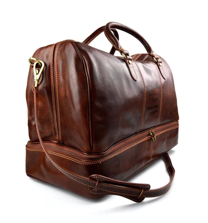 Knights Templar Travel Bag - Genuine Light Brown Leather - Bricks Masons