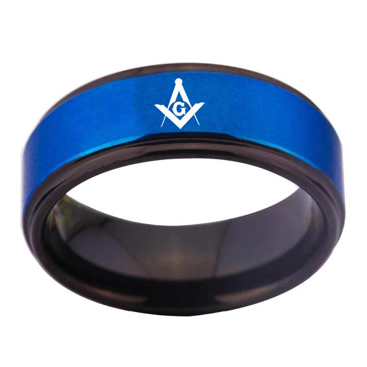 Master Mason Blue Lodge Ring - Blue Tungsten - Bricks Masons