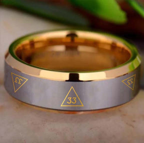 33rd Degree Scottish Rite Ring - Gold Beveled Tungsten - Bricks Masons