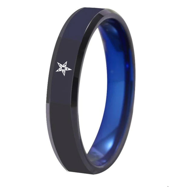 OES Ring - Black With Blue Tungsten - Bricks Masons
