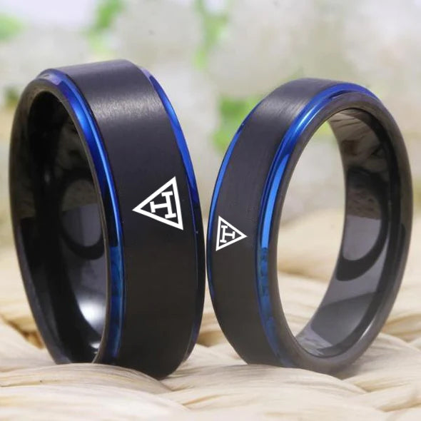 Royal Arch Chapter Ring - Black Blue Tungsten - Bricks Masons