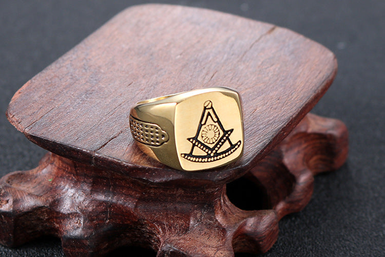 Past Master Blue Lodge Ring - Gold 
Titanium Steel - Bricks Masons