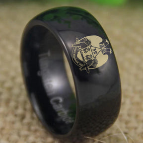 32nd Degree Scottish Rite Ring - Wings Down Black Dome Tungsten - Bricks Masons