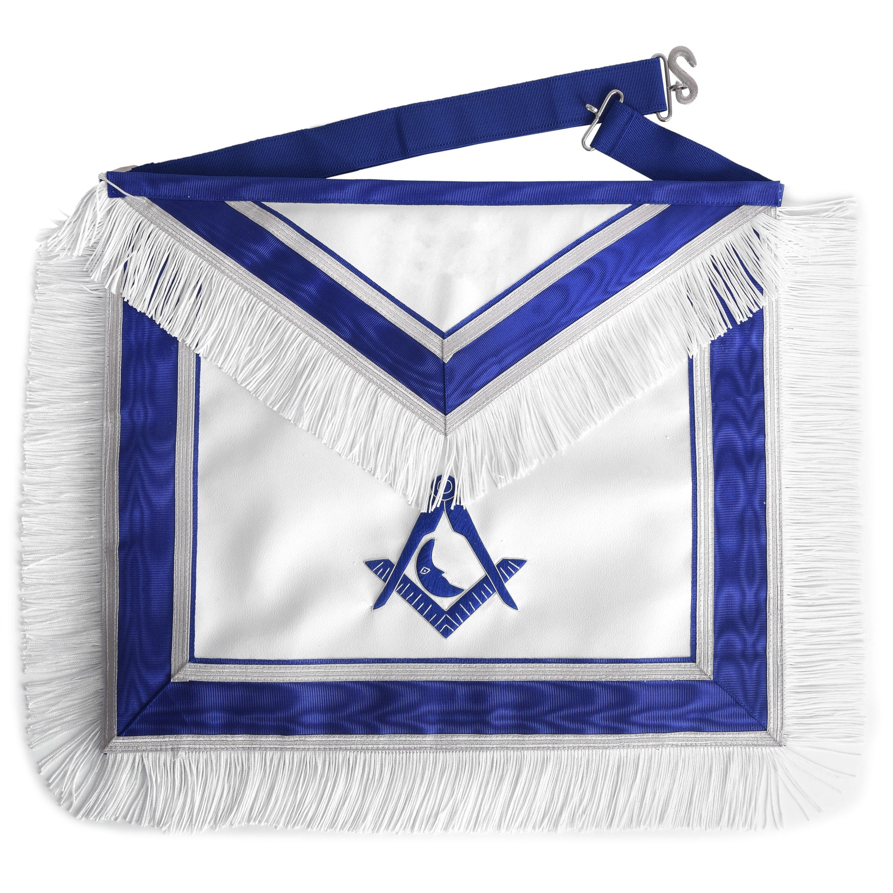 Junior Deacon Blue Lodge Officer Apron - Royal Blue With White Fringe - Bricks Masons