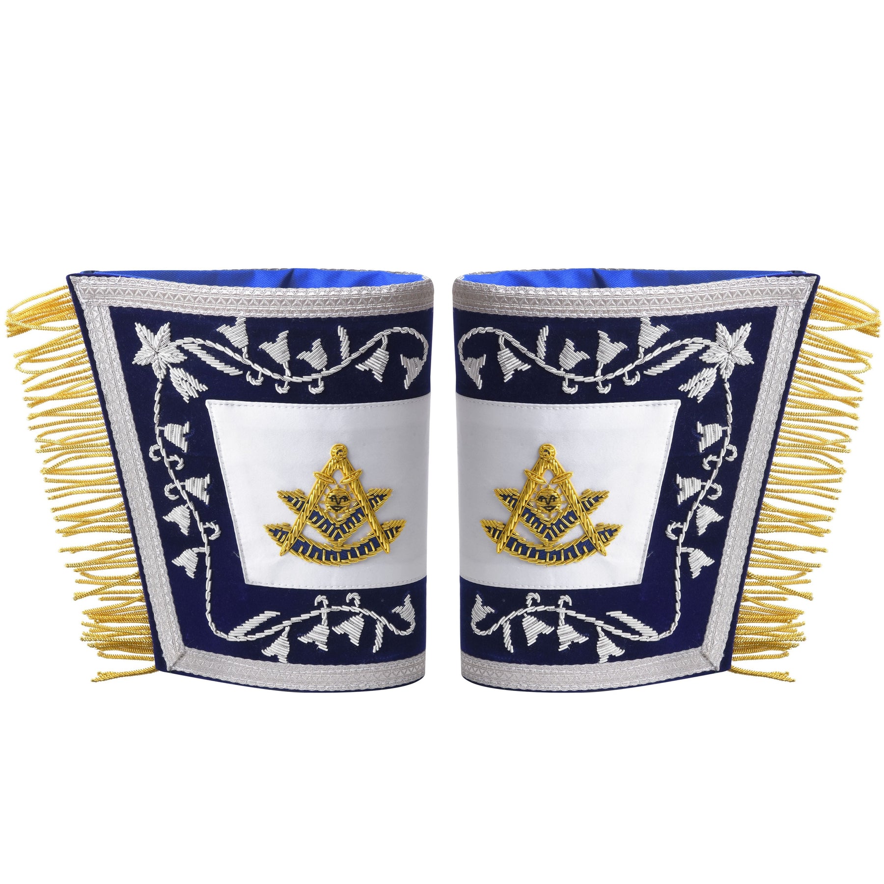 Past Master Blue Lodge Cuff - Dark Blue & Silver with Fringe - Bricks Masons