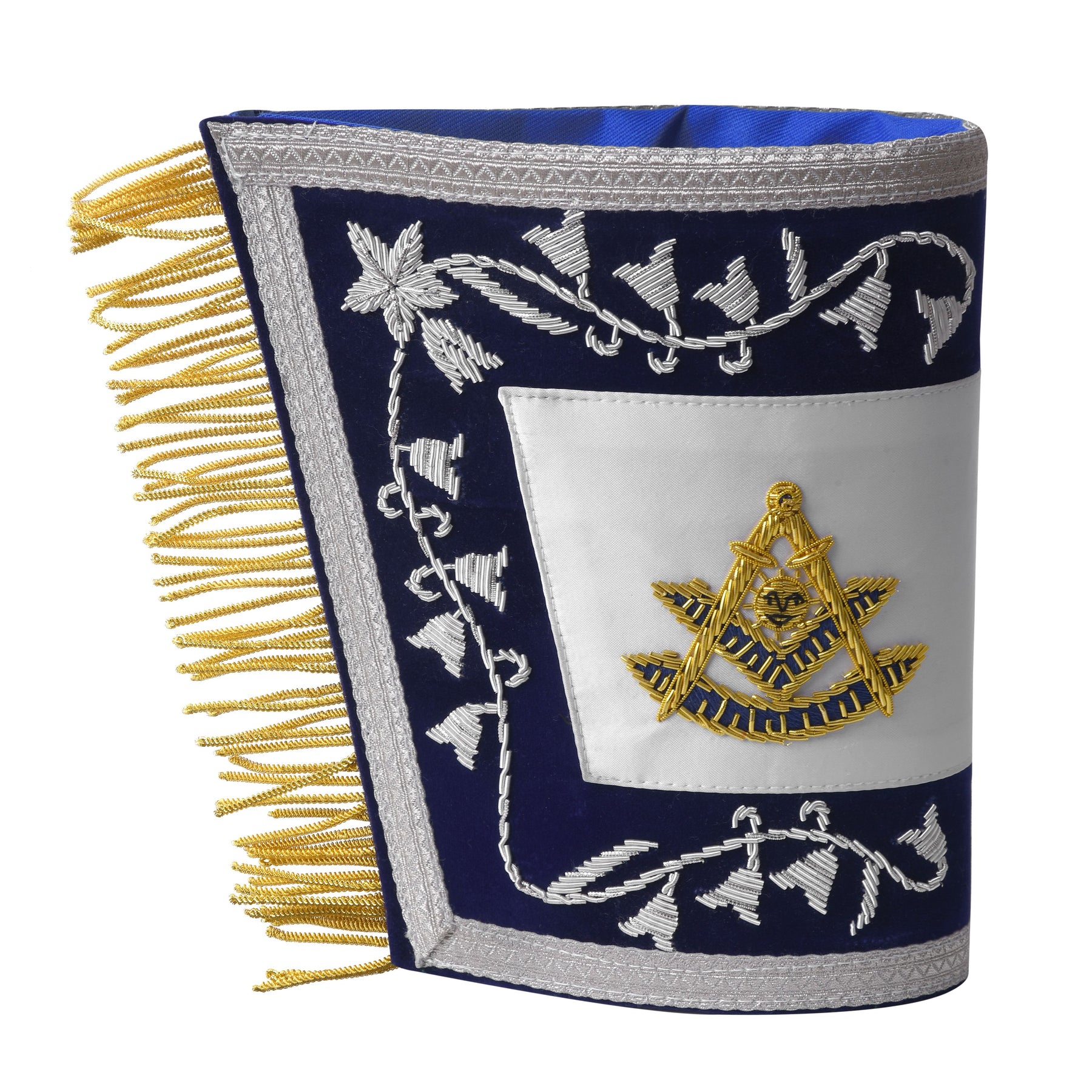 Past Master Blue Lodge Cuff - Dark Blue & Silver with Fringe - Bricks Masons