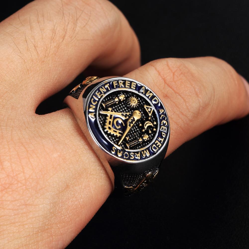 Master Mason Blue Lodge Ring - Ancient Free and Accepted Masons Golden - Bricks Masons