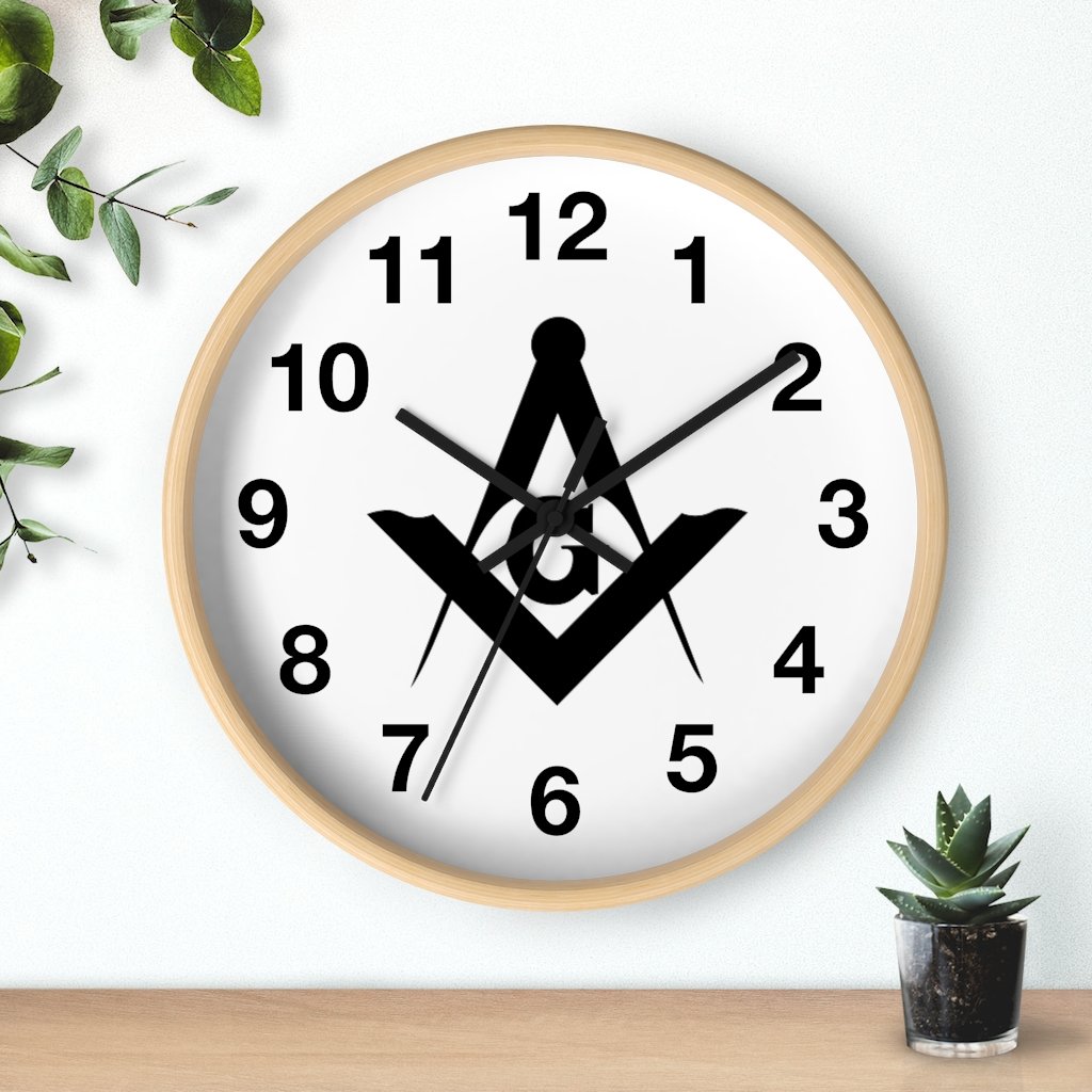 Master Mason Blue Lodge Clock - Wooden Frame Square & Compass G - Bricks Masons