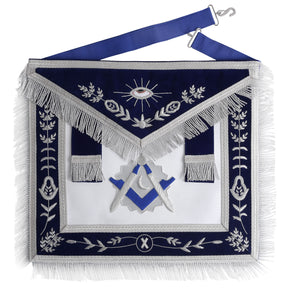 Junior Deacon Blue Lodge Officer Apron - Navy Blue Velvet With Silver Side Tabs - Bricks Masons
