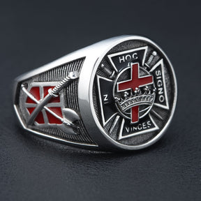 Knights Templar Commandery Ring - Medieval Cross Sterling Silver - Bricks Masons