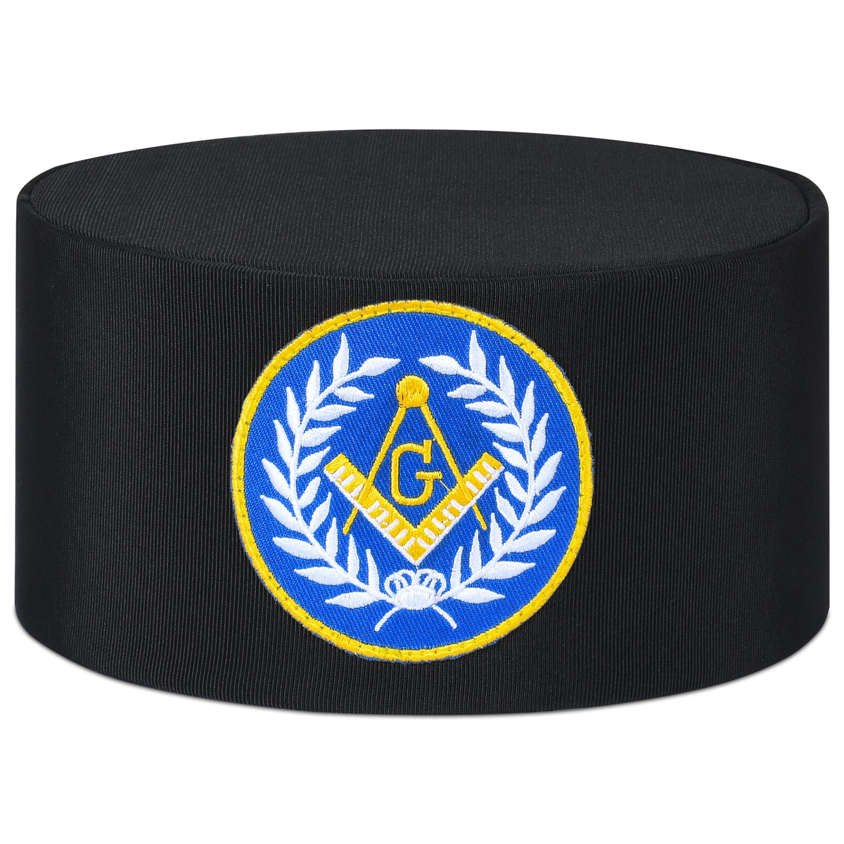 Master Mason Blue Lodge Crown Cap - Black With Blue Emblem & Wreath - Bricks Masons