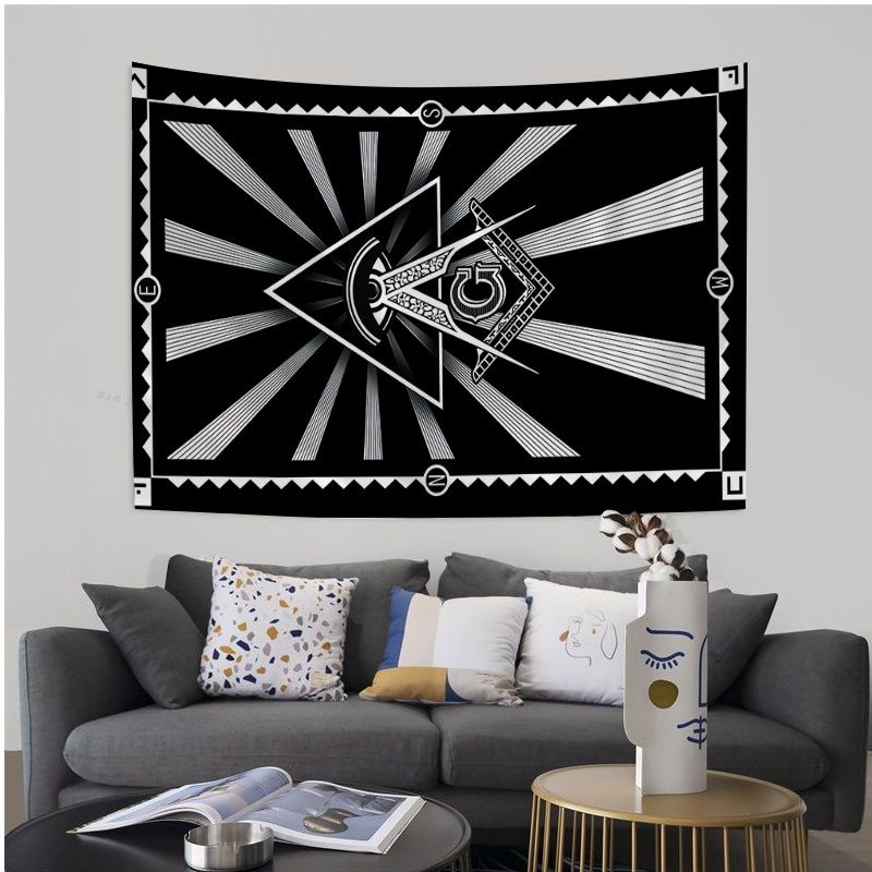 Master Mason Blue Lodge Tapestry - Square and Compass with G Printed Large Wall - Bricks Masons