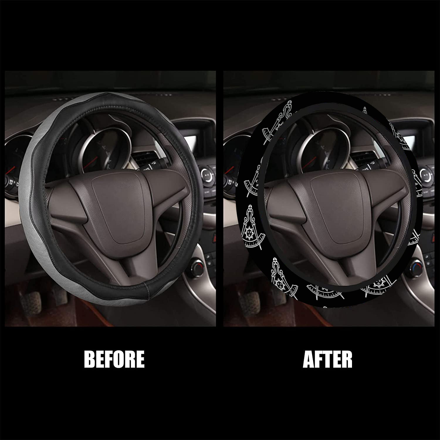 Past Master Blue Lodge California Regulation Steering Wheel Cover - White & Gold - Bricks Masons