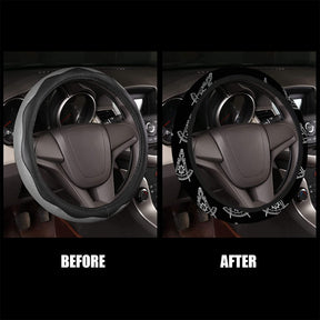 Past Master Blue Lodge California Regulation Steering Wheel Cover - White & Gold - Bricks Masons