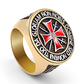 Knights Templar Commandery Ring - Stainless Steel Rhinestone Red Cross - Bricks Masons