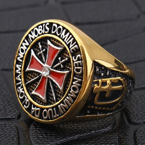 Knights Templar Commandery Ring - Stainless Steel Rhinestone Red Cross - Bricks Masons