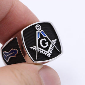 Master Mason Blue Lodge Ring - Plumb Trowel Sterling Silver - Bricks Masons