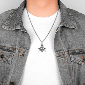 Master Mason Blue Lodge Necklace - Square and Compass G Stainless Steel - Bricks Masons