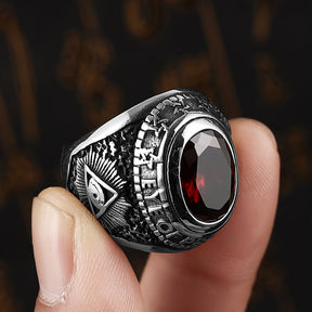 Eye Of Providence Ring - Rhinestone (Blue & Red) - Bricks Masons