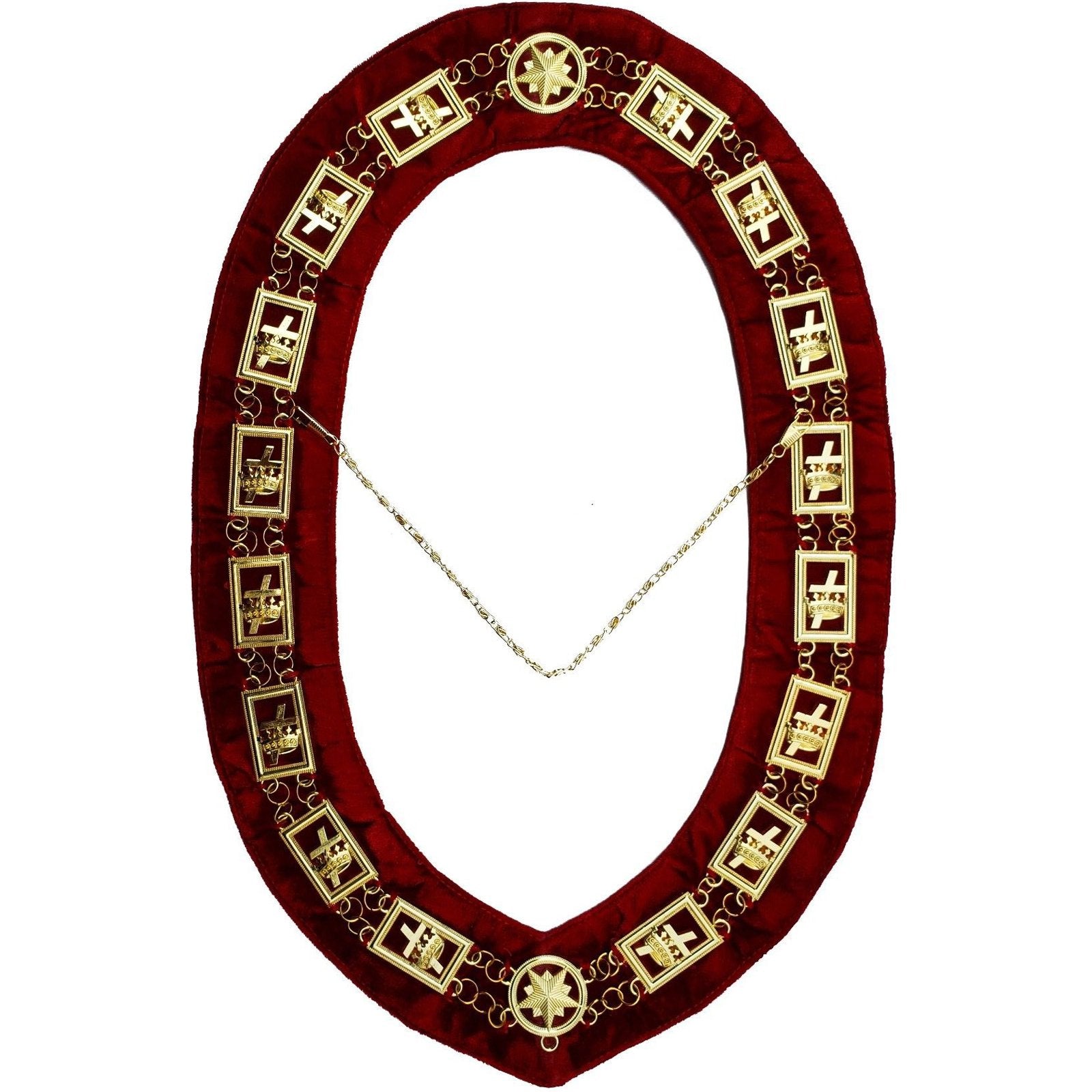 Knights Templar Commandery Chain Collar - Gold Plated on Red Velvet - Bricks Masons