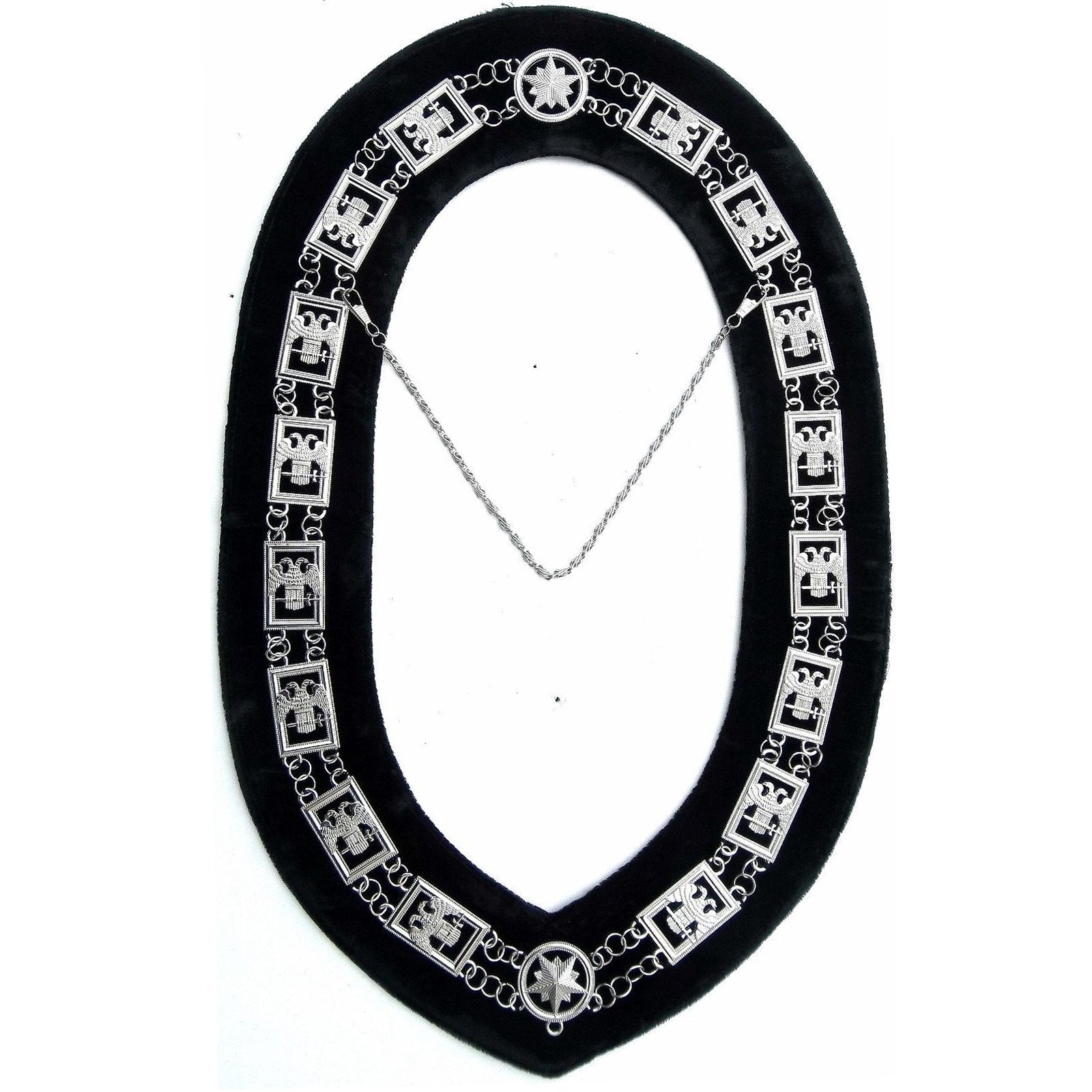 32nd Degree - Scottish Rite Wings DOWN Chain Collar - Gold/Silver on Black + Free Case - Bricks Masons