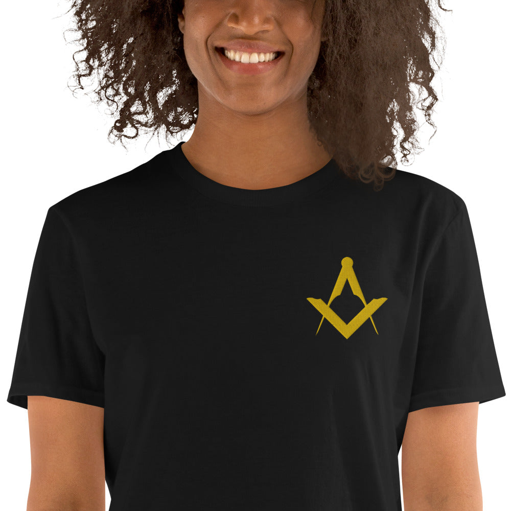 Master Mason Blue Lodge T-Shirt - Various Colors Golden Embroidery - Bricks Masons